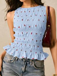 Poéselle 女士樱桃印花吊带衫 - 淺藍色 - 查看 6