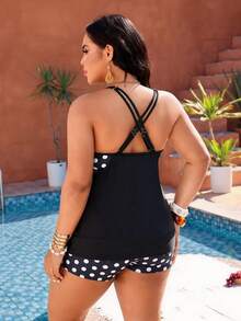 Swim Lushoire Damen Große Größen 2-teiliges Tankini Badeanzug Set, digitaler Muster, geeignet für Strand & Urlaub, Sommer - Verschiedenfarbig - Übersicht 2