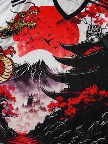 ROMWE MEN Anime 男士中国龙印花棒球T恤，短袖，夏季 - 彩色 - 查看 4