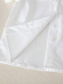 SHEIN 女童优雅时尚双层提花领泡泡袖纯色公主风上衣，适合度假、旅行、上学、派对、生日礼物、夏季穿着 - 白色 - 查看 6