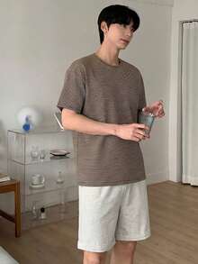 DAZY Men's Striped Short Sleeve T-Shirt And Shorts Pajama Set, Summer - Multicolor - View 6