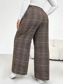 SHEIN PETITE CURVE Plus Size Casual Plaid Straight Leg Pants Curve Pants, Daily Life, Commuting, Parties, Graduation, Office, Dating, Spring, Going Out, Casual For Women - Multicolor - View 2