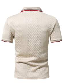 EGENSIO 男士纯色纹理平针织杏色 Polo 衫 - 杏色 - 查看 2