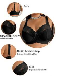 DesireSculpt 1 chiếc áo ngực không gọng cỡ lớn phối ren - màu đen - Xem 3