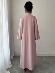 女士优雅保守3D立体花卉宽松阿拉伯风格连衣裙 - 粉色 - 查看 2