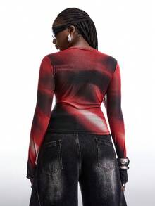 LYSMO Áo thun dáng ôm in hình thời trang cỡ lớn, thích hợp cho mùa thu. - Màu Đỏ Sâu - Xem 2