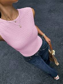 Siren Gaze Women's All-Match Versatile Textured Fitted Tank Top, Summer - Baby Pink - View 5