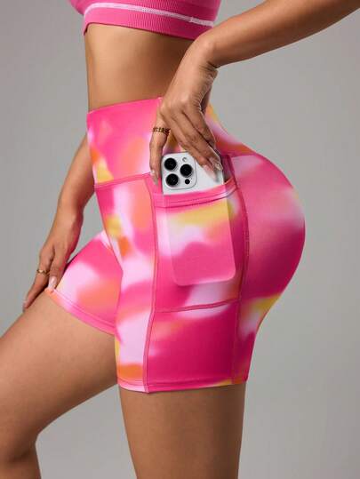 Sovereign Charm Women's Colorful Graphic Print Tight Waist Shorts With Pockets, Suitable For Daily Casual Wear, Running, Yoga, Gym, Tennis, Golf, Spring/Summer