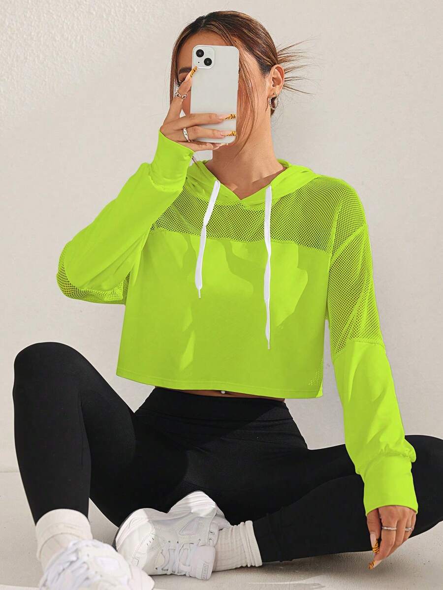 Sovereign Charm 女士荧光绿落肩长袖抽绳连帽卫衣 - 綠色 - 查看 1