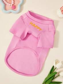 PETSIN 宠物狗生日派对背心可爱泰迪T恤字母印花小狗衣服约克郡柔软双腿连衣裙无帽 - 粉色 - 查看 5