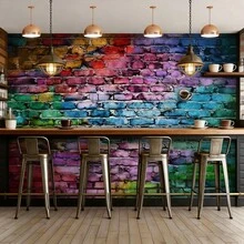 2D霓虹彩色背景横幅，仿砖墙设计多色霓虹背景，非常适合派对、拍照亭、婚礼、生日装饰 - 彩色 - 查看 4