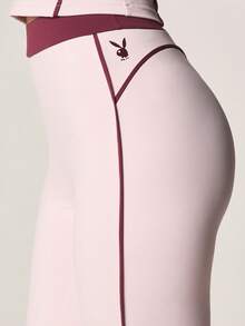 Missguided x Playboy Ribbed Tank Top And High Waisted Leggings Set With Contrast Trim Details And Cross Back Design For Active Lifestyle - Pink - View 7