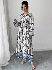 Lacomfia Vestido de manga larga con jacquard tejido para mujer - lago azul - Ver 4