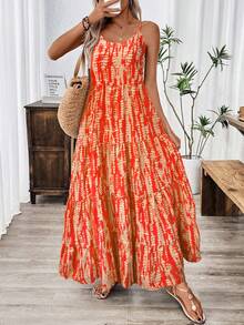 EMERY ROSE 假日休闲随机印花吊带连衣裙长裙女装 - 橘色 - 查看 6
