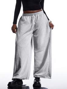 SHEIN EZwear Plus Size Drawstring Waist Loose Sweatpants, Versatile For Sports And Outdoor Activities, Spring/Summer Graduation,Back To School Outfits,Graduation,Teacher Outfits For Women,Back To School
