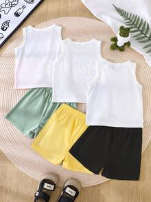 Baby Boys' Cartoon Animal Print Sleeveless Tank Top And Shorts Set, Suitable For Casual Outings, Outdoor Activities, Sports And Play, Parties, And Family Outings - Multicolor - View 2