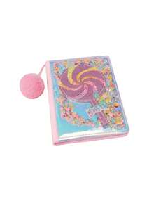 1pc Student A5 Notebook, Cartoon Heart-Shaped Journal, Notebook Gift Box, Pu Notebook, Lollipop Sequined Creative Notebook - Multicolor - View 4