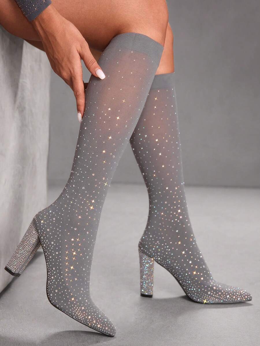 CUCCOO SZL Women Fashion High Heels Pointed Tops Shiny Ankle Boots Halloween, Christmas, Date Night Dresses Valentine's Day - Dark Grey - View 1