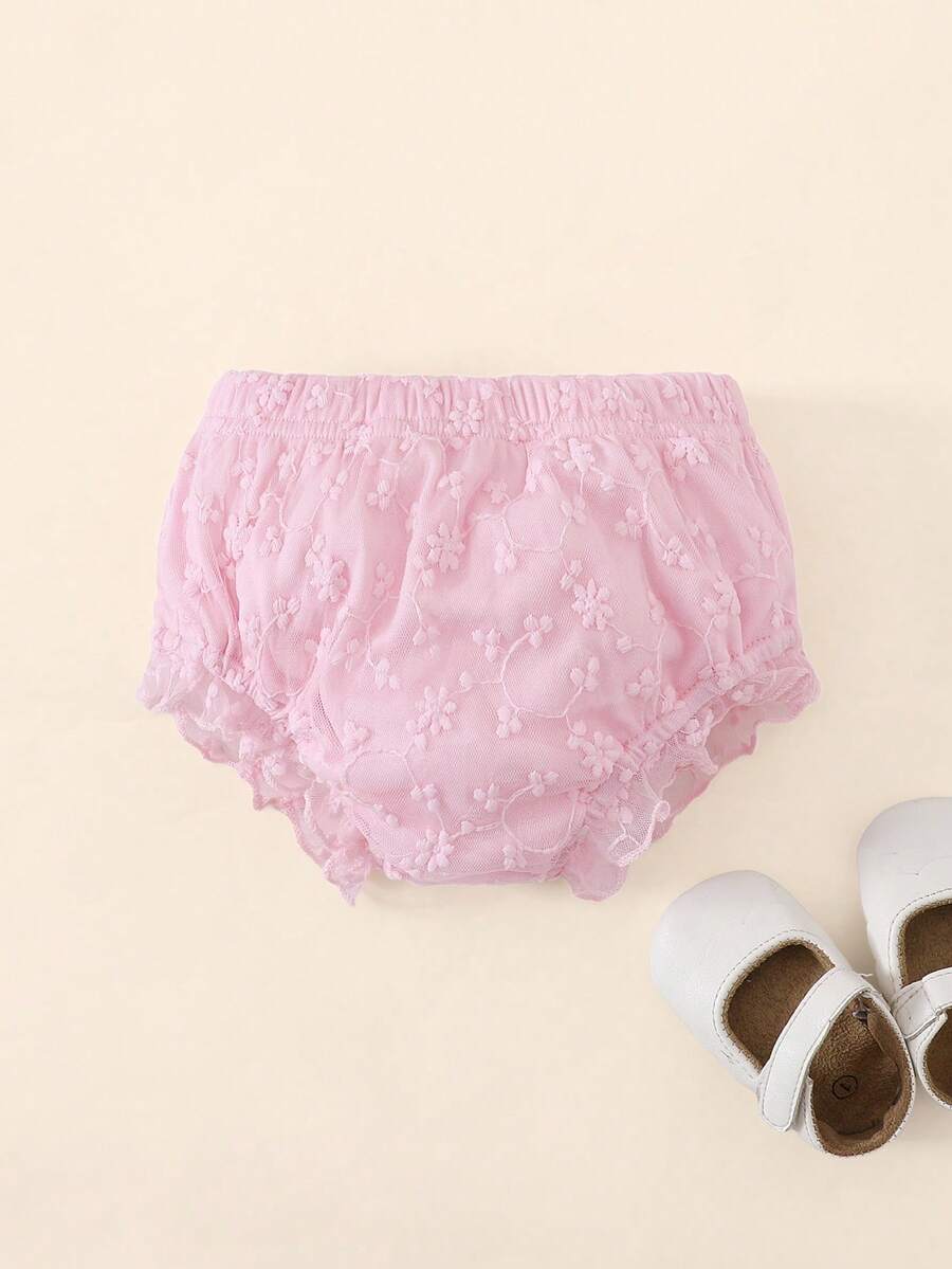 Souflis Souflis 女婴白色蕾丝荷叶边灯笼裤，女婴短裤，白色婴儿短裤，婴儿内裤，适合搭配各种服装、连衣裙、生日装束 - 粉色 - 查看 1
