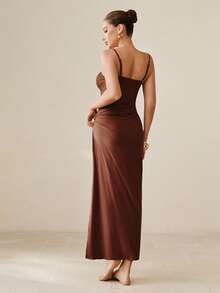 Swim Oasis Áo tắm liền thân gợi cảm, thanh lịch, khoét rỗng, đính kim loại dành cho nữ, kiểu dáng dự tiệc biển, nghỉ lễ, kèm áo khoác ngoài. - màu nâu - Xem 2