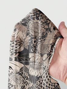 ROMWE Avant 性感透视网纱长袖上衣，饰有中国风金鱼、锦鲤和菊花图案 - 黑色 - 查看 5