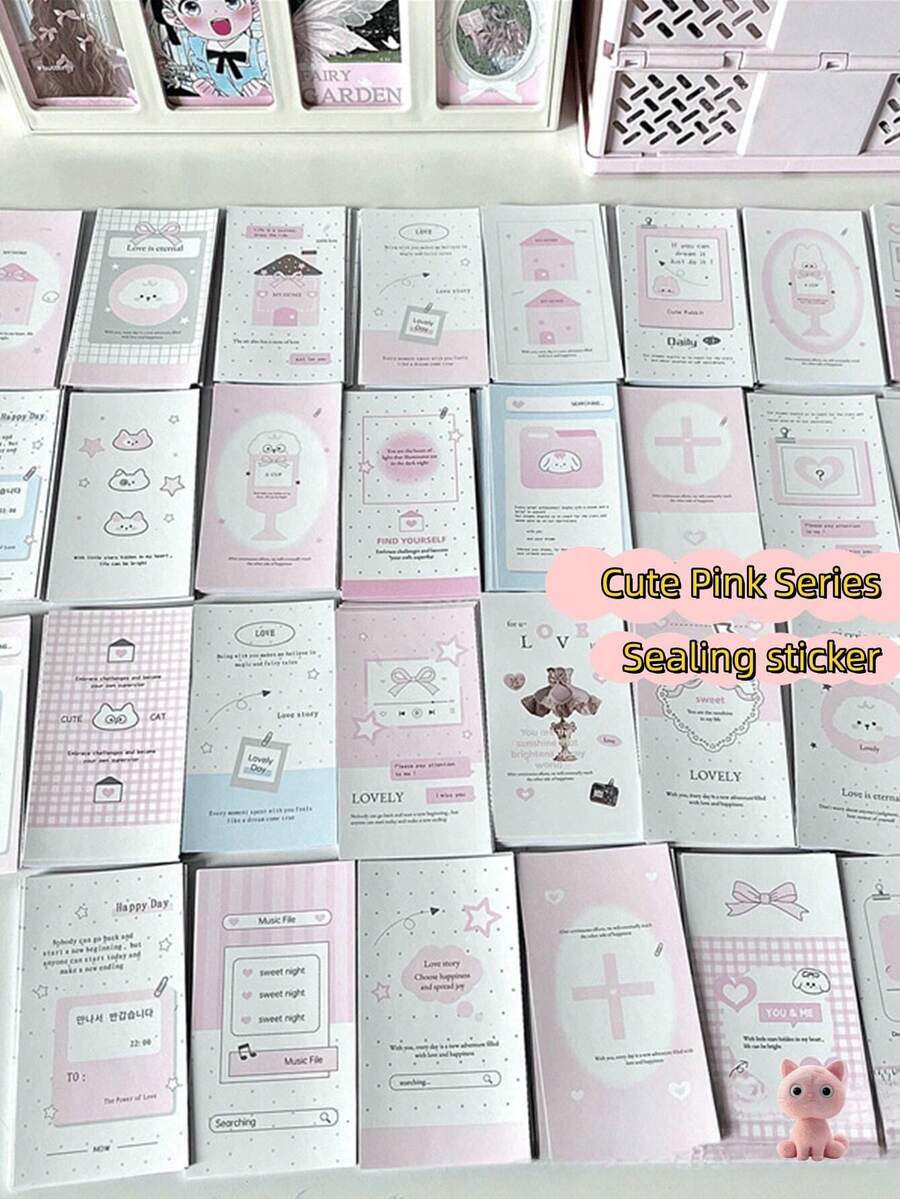 Random 100pcs/200pcs Cute & Simple Pink Series INS Style Girl Stickers, Matte Decals For Gift Wrapping, Scrapbooking, Card Decorating Back To School - Multicolor - View 1