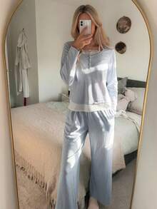 DAZY 春季撞色针织二合一女士家居服套装 - 藍色 - 查看 6