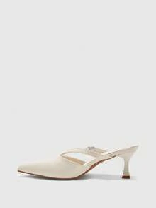 CUCCOO BIZCHIC Women's Fashion Pointed Toe PU Material Slip-On Kitten Heel Pumps, Suitable For Daily Commute, Work, Party Valentine's Day - Beige - View 9