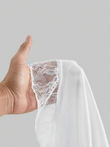 ROMWE Goth 哥特风 Y2K 性感撞色蕾丝露脐吊带短款上衣，交叉腰部褶皱紧身设计 - 白色 - 查看 5