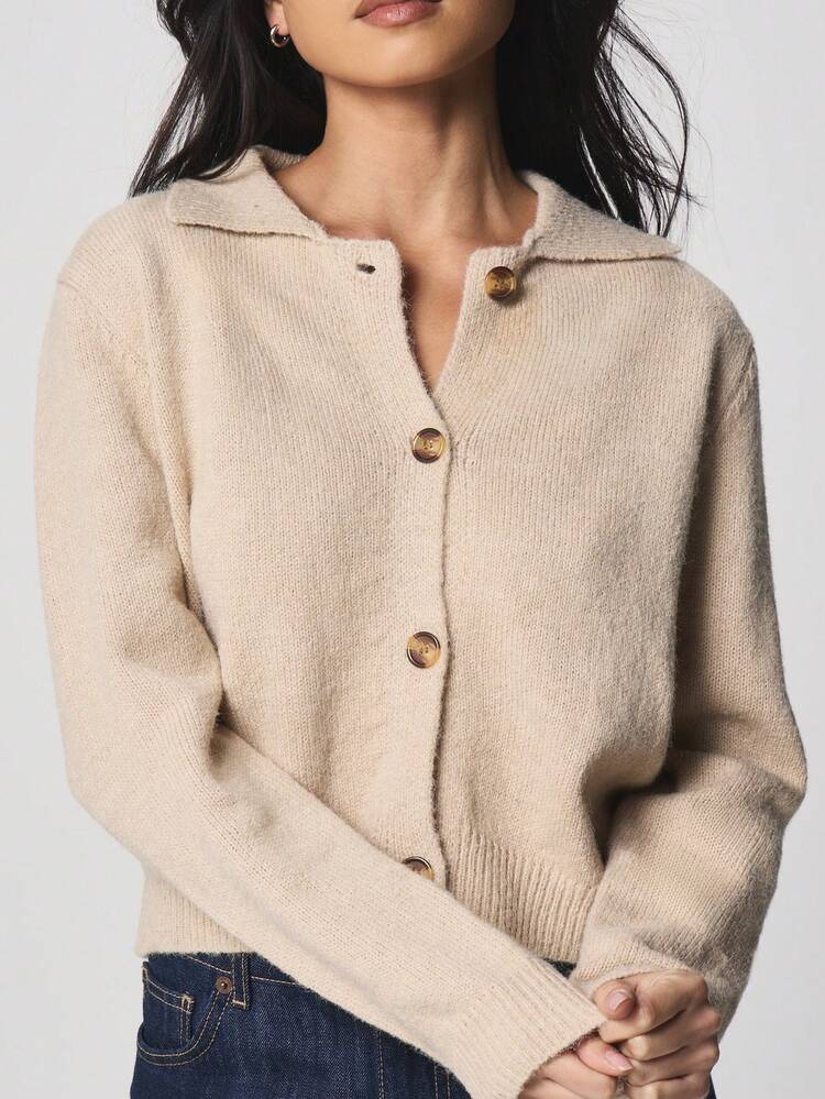 MISSGUIDED Cardigan en tricot à col boutonné confortable pour femmes, manches longues, pour l'automne et l'hiver