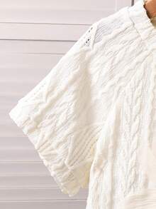 SHEIN Young Girl' Fashion Casual Lace Fabric 3D Floral Decor Round Neck Short Sleeve T-Shirt,Kids - White - View 7