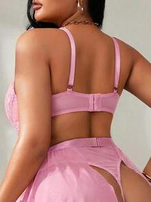 SHEIN 4pcs Plus Size Lace Lingerie Set With Underwire, Sexy Intimate Apparel For Valentine's Day - Pink - View 2