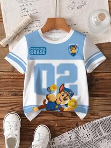SHEIN | PAW Patrol 男童休闲撞色狗狗印花圆领短袖T恤，夏季 - 白色 - 查看 1