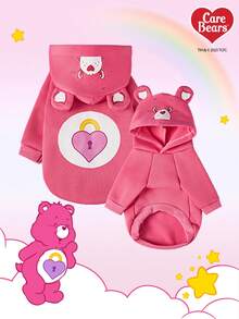 Care Bears X PETSIN 1pc Cute Bear Face Love Lock Printed Pet Hat Hoodie Rose Red Valentine's Day Autumn/Winter Thick Warm Pet Clothes
