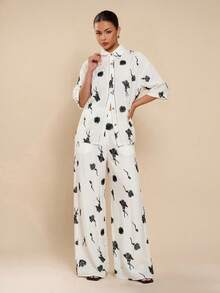 COSMINA Quần ống rộng dáng suông, thắt dây eo, họa tiết hoa dành cho nữ. - trắng - Xem 6