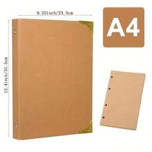 Sổ tay A4A5A6B5 kiểu cổ điển, bìa rời, giấy Kraft đơn giản, góc bọc kim loại, sổ tay học sinh, sổ tay trẻ em gái, sổ tay dán hình, phong cách cổ điển, gia đình, kiểu dáng đơn giản retro. - Màu Khaki - Xem 2