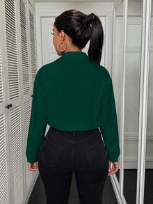 Zolique Plain Color Long Sleeve Casual Bodysuit For Autumn Fall Cloth For Women - Dark Green - View 2