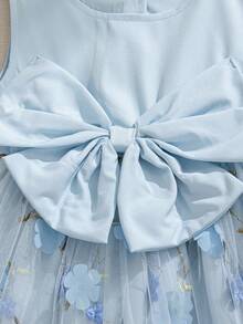 Souflis Souflis 法国新款女婴浅蓝色精致刺绣网纱无袖连衣裙，配3D蝴蝶结，适合派对、外出及各种场合。 - 淺藍色 - 查看 12