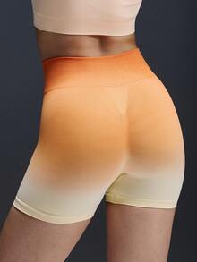 Powerista 女士渐变色高腰休闲健身运动短裤 - 橘色 - 查看 2