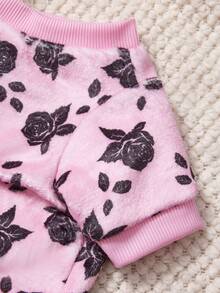 PETSIN 1 Printed Black Rose Flannel Sweatshirt, Pet Autumn And Winter Thick And Warm Pink Version - Pink - View 7