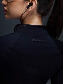 Powerista 女士休闲纯色半拉链运动卫衣，秋季款 - 黑色 - 查看 7