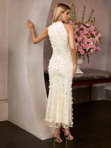 MOTF Soiréza VESTIDO DE CÓCTEL DE FIESTA CON APLIQUES Y BAJO DE COLA DE SIRENA PARA MUJER, PRIMAVERA/VERANO - Champán - Ver 4