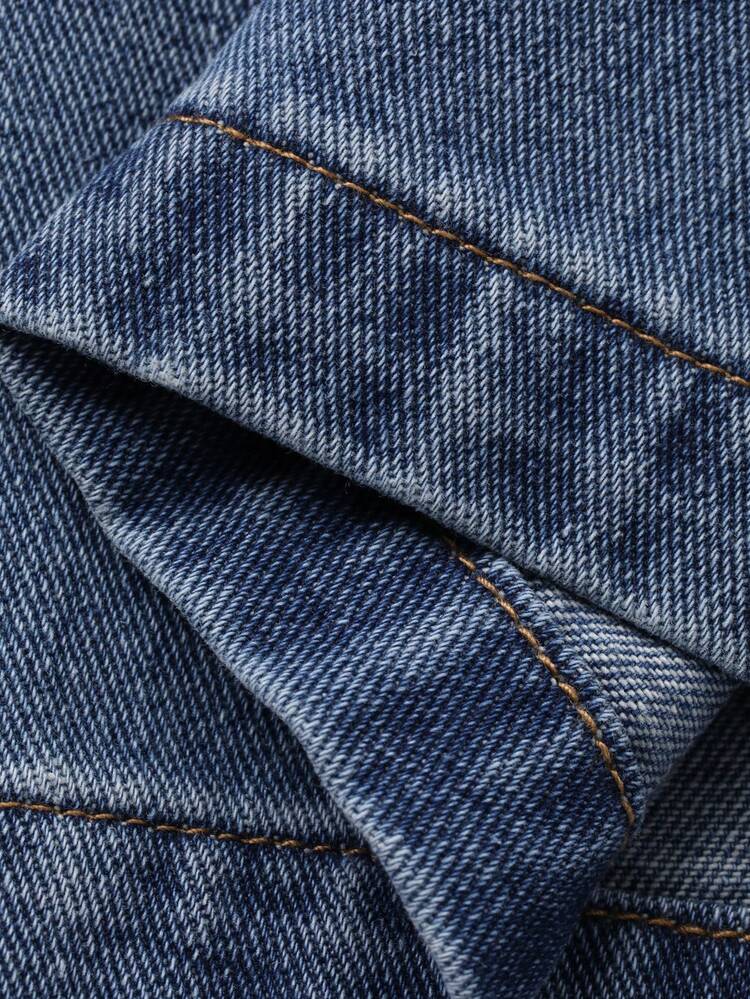 Men's Plain Washed Blue Distressed Denim Jeans, Suitable For Spring And Autumn