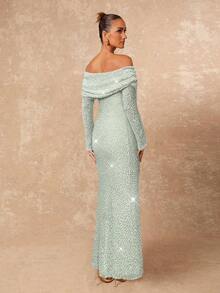 Lumalex Off-Shoulder Draped Neck Bodycon Long Sleeve Dress For Women Off Shoulder Long Sleeve - Green - View 2