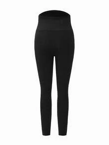 Modmama 2条装孕妇纯色基础款针织打底裤，休闲日常穿着 - 黑色 - 查看 3