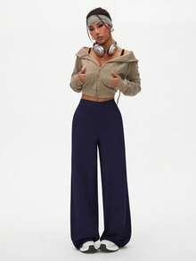 Dewbera Women's Loose Fit Casual Sports Pants, Suitable For Outdoor, Running Wide Leg Sweatpants Wide Leg Yoga Pant Navy Blue Pants Loose Pants Wide Leg Leggings - Navy Blue - View 7