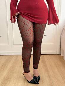 CovetEZ Quần legging lưới xuyên thấu họa tiết trái tim dành cho nữ cỡ lớn, thích hợp cho ngày Valentine. - Nhiều màu - Xem 6