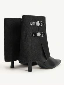 CUCCOO CHICEST Women's Fashion Versatile Commuter Buckle Pointed Toe High Heel Boots Valentine's Day - Black - View 11