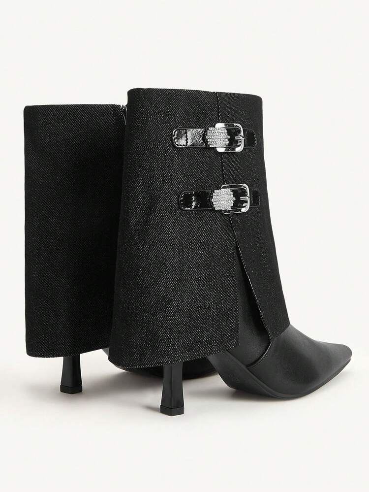 CUCCOO CHICEST Women's Fashion Versatile Commuter Buckle Pointed Toe High Heel Boots Valentine's Day