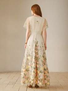 MOTF PREMIUM WOMEN'S ELEGANT FLORAL EMBROIDERY DRESS - Apricot - View 3